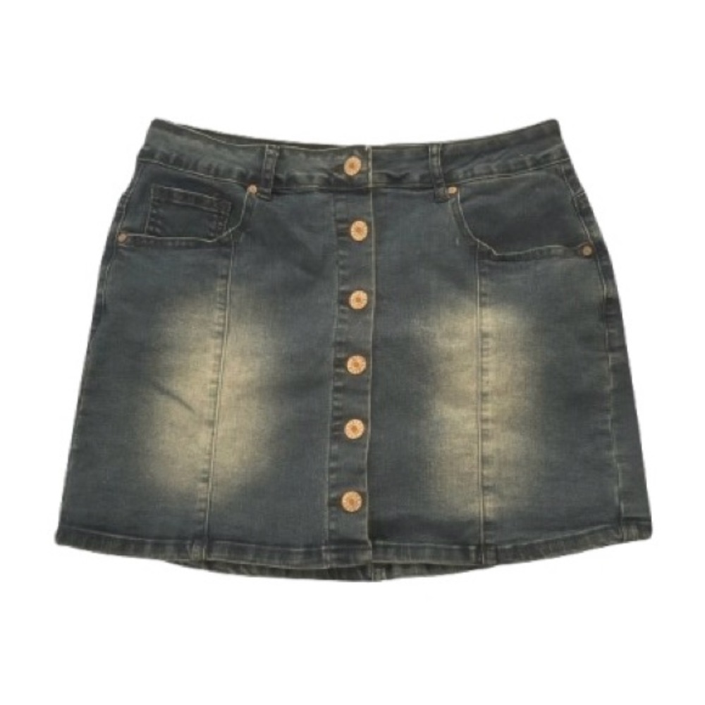 Denim Button-Front Skirt